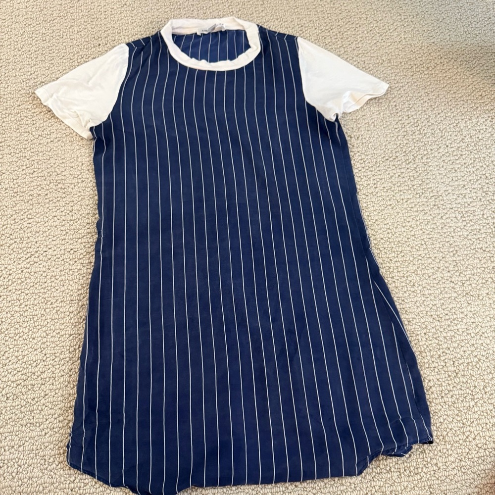 Navy and White Striped Silk blouse